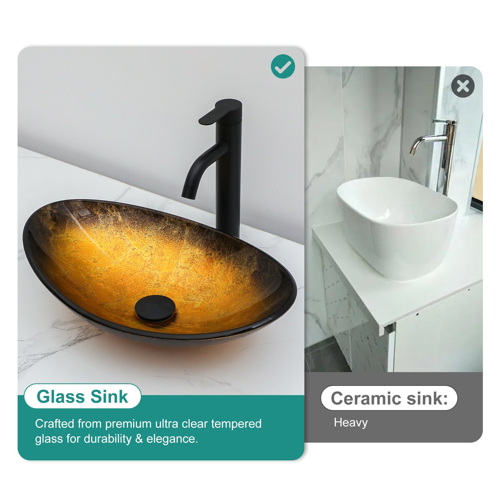 Veined Vessel Sink With Pop Up Drain, Boat Shape Bathroom Sink Above Counter - Gold - Image 2