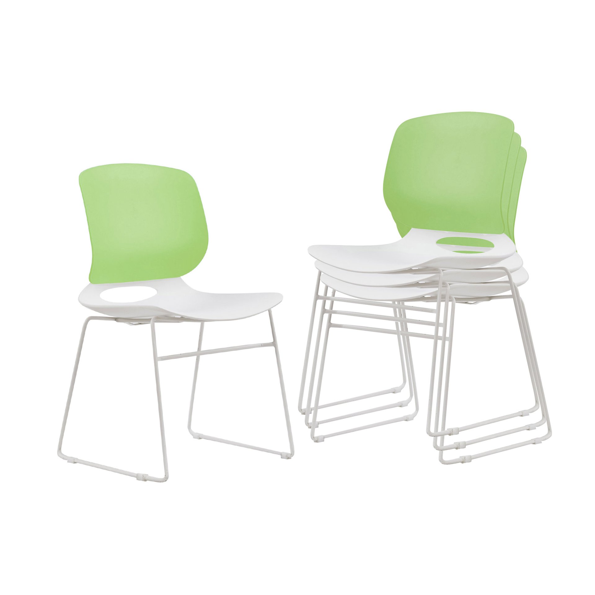 Stacking Chairs (Set of 4) - White / Blue / White / Green - Image 2