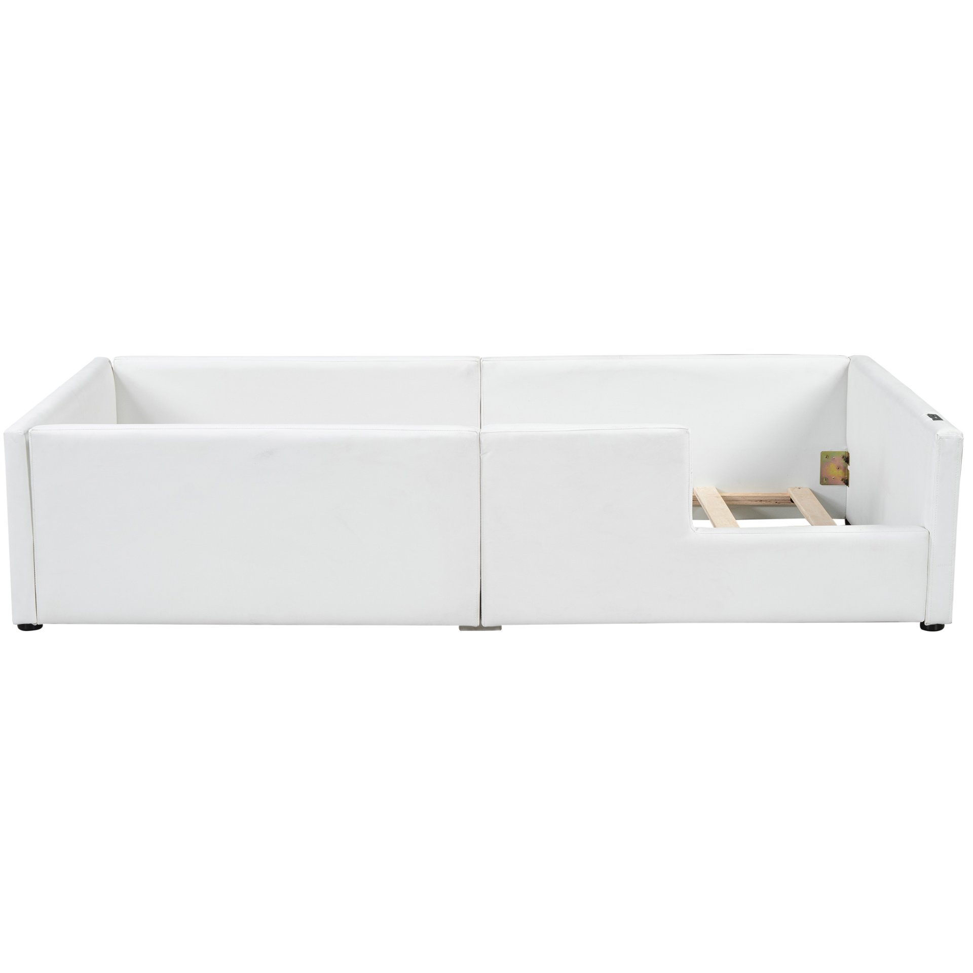 Twin Size Upholstered Platform Bed With Guardrail And Charging Station - White - Image 10