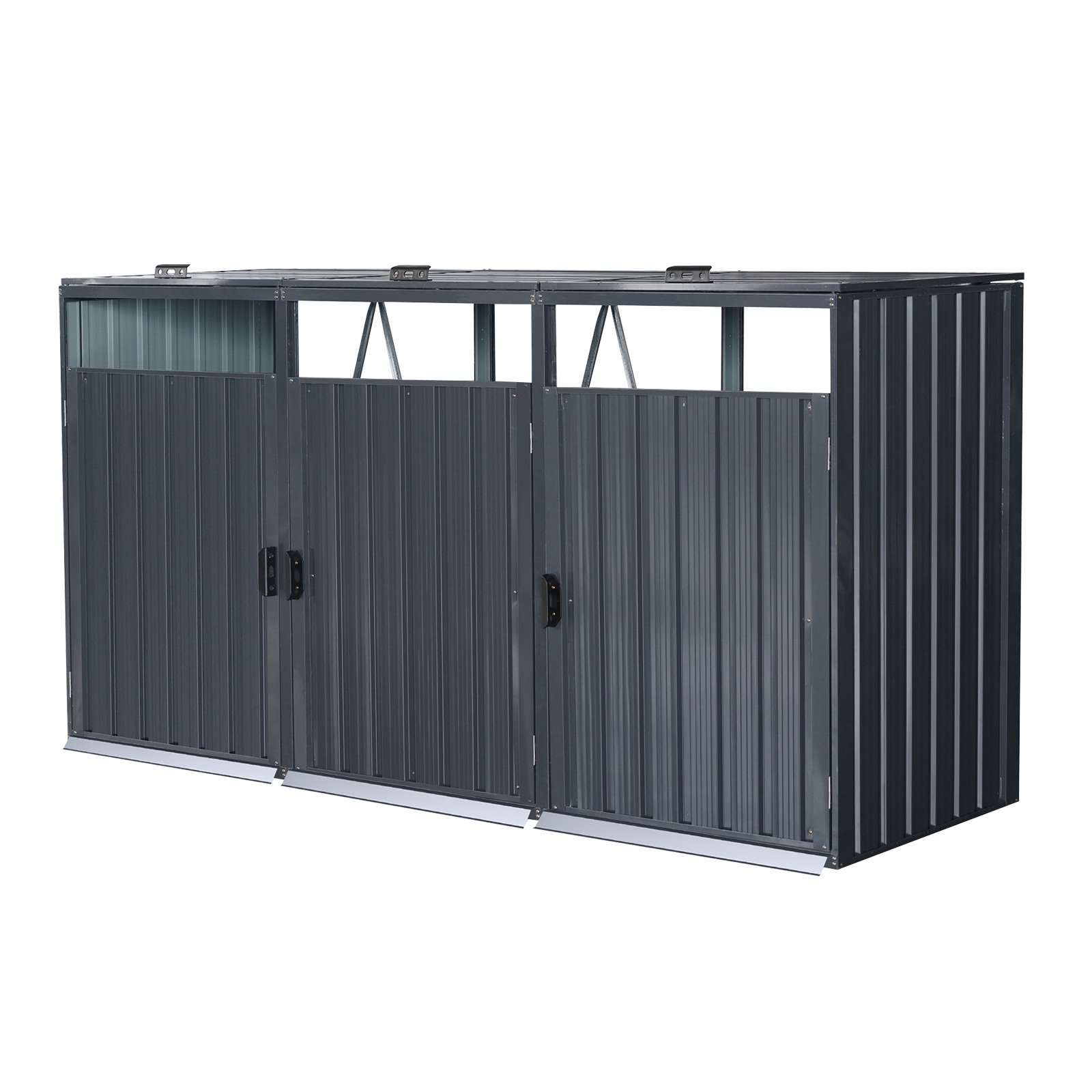 Garbage Bin Shed Stores 3 Trash Cans Metal Outdoor Bin Shed For Garbage Storage, Stainless Galvanized Steel, Bin Shed For Garden Yard Lawn W540S00009 - Charcoal - Image 16