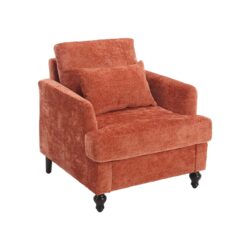 Modern Mid Century Wood Frame Armchair With Tufted Design And Chenille Upholstery - Dark Orange