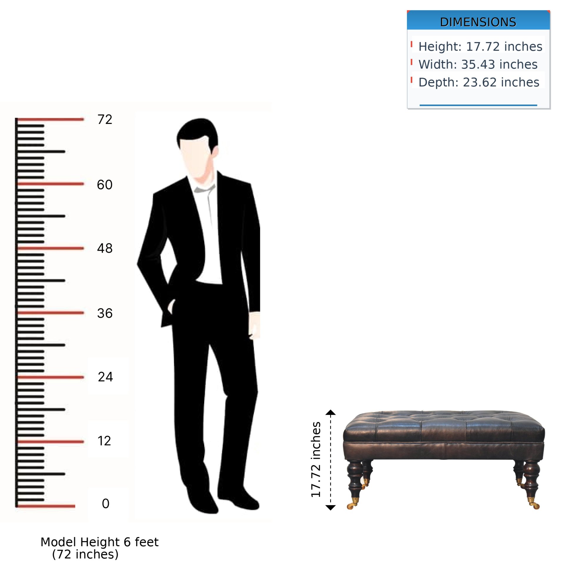 Buffalo - Leather Ottoman With Castor Legs - Black - Image 14