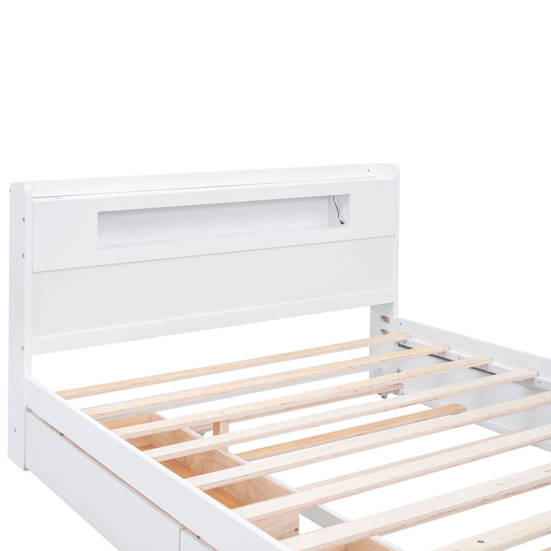 Queen Size Storage Platform Bed With LED Lights, 2 Drawers And Twin Trundle - White - Image 12