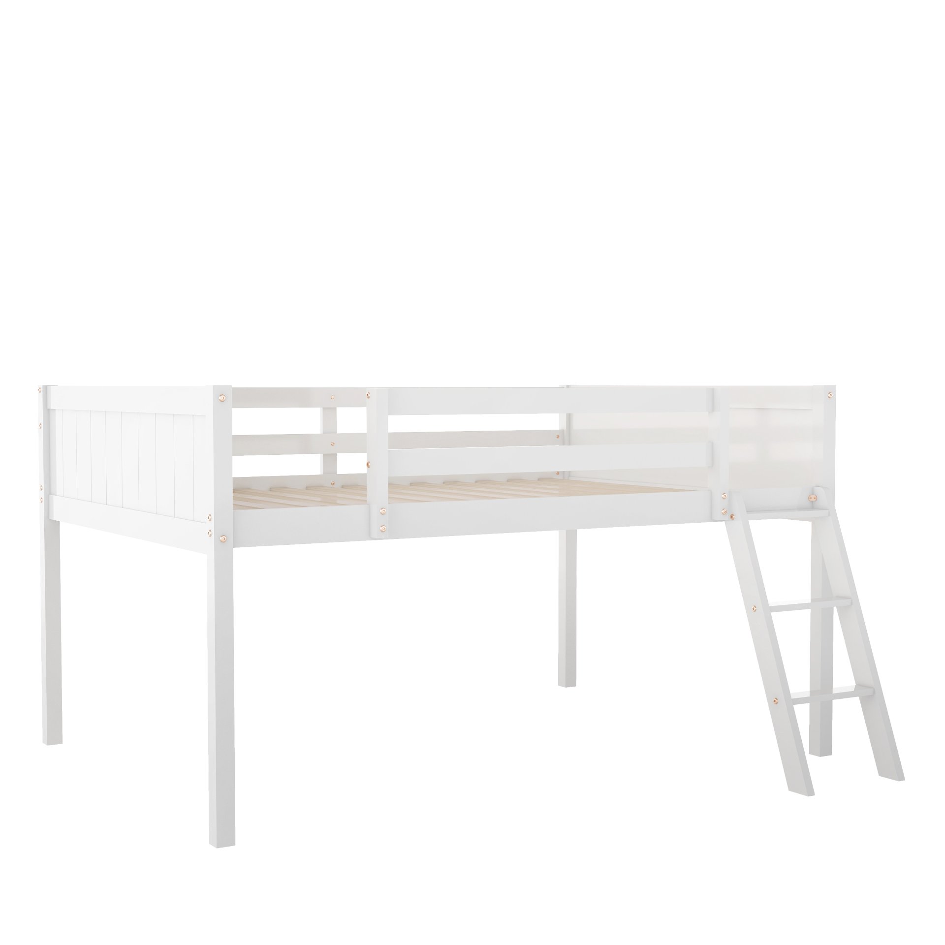 Full Size Low Loft Bed With Adjustable Ladder - White - Image 10