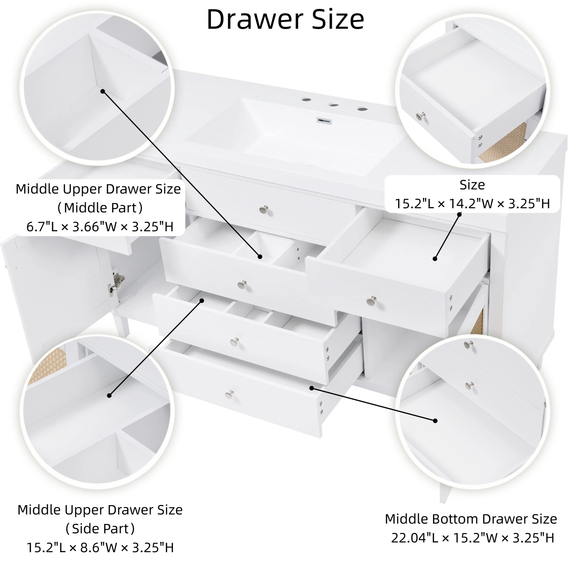 Bathroom Vanity With Sink, Soft Close Drawers - White - Image 7