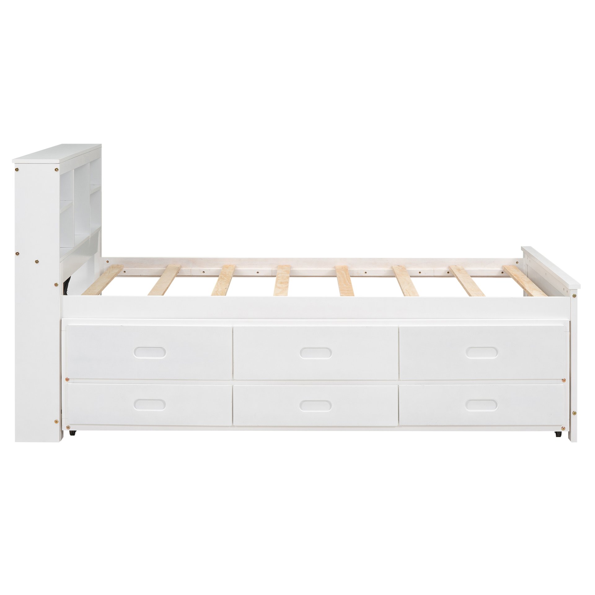Twin Size Platform Bed With Storage Headboard, USB, Trundle And 3 Drawers - White - Image 15
