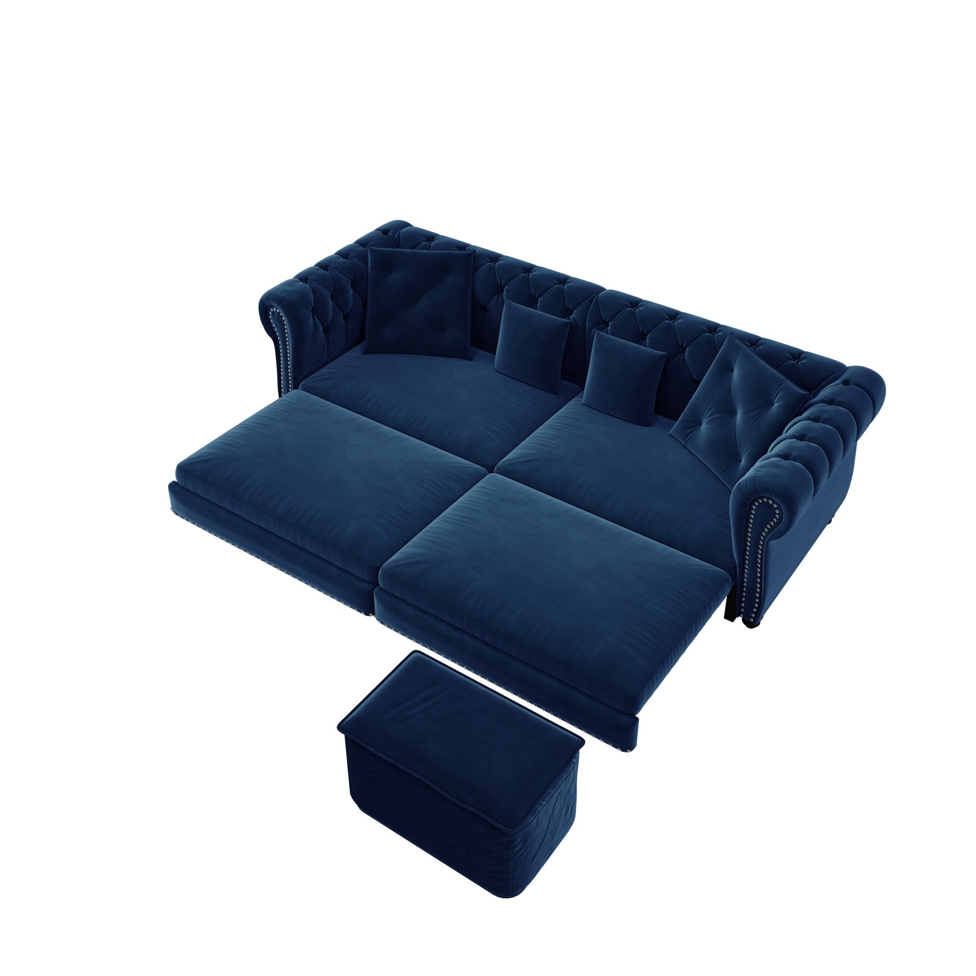 3 In 1 Pull Out Sofa Bed, Convertible Sleeper Sofa Bed, 3 Seater Sofa With Movable Ottoman - Blue - Image 16