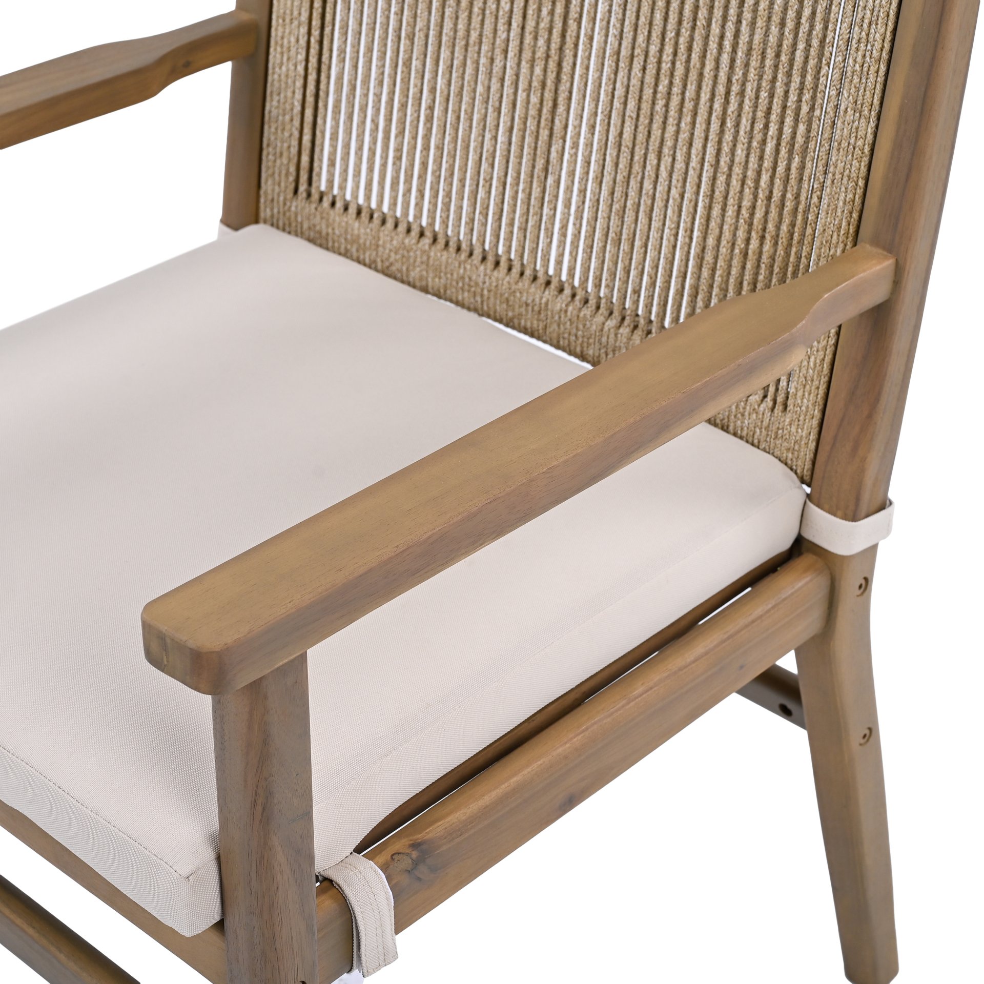 Outdoor Dining Chairs, Patio Armchair With Rope Design Back (Set of 2) - Light Brown - Image 17
