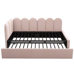 Twin Size Sofa L-Shaped Daybed With Pull Out Twin Bed - Pink