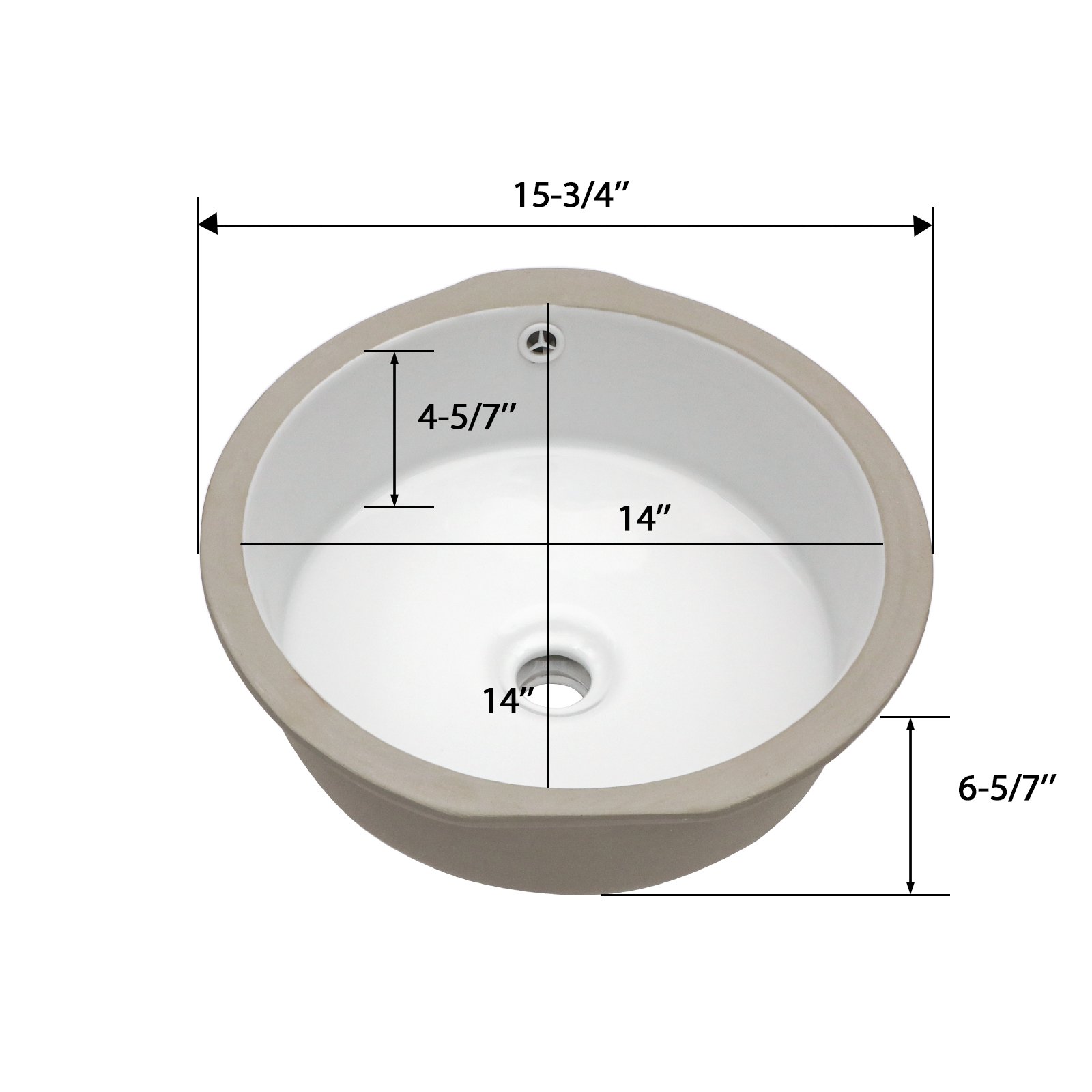 Ceramic Round Undermount Bathroom Sink With Overflow, European Style - White - Image 3