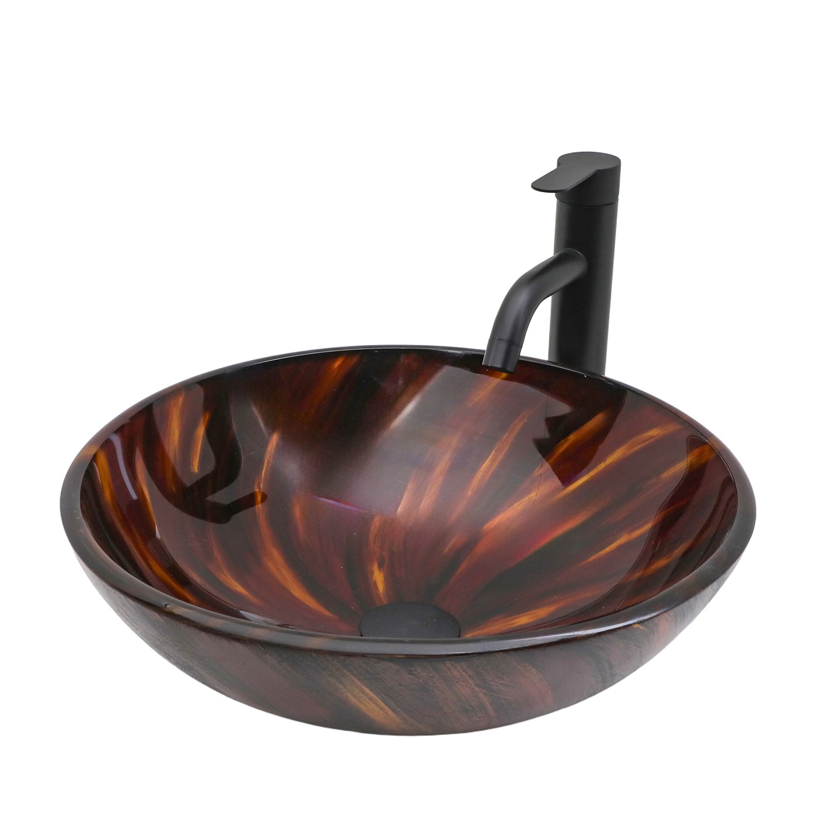 Vessel Bathroom Sink With Pop Up Drain, Round Bowl Design For Bathrooms - Brown - Image 7