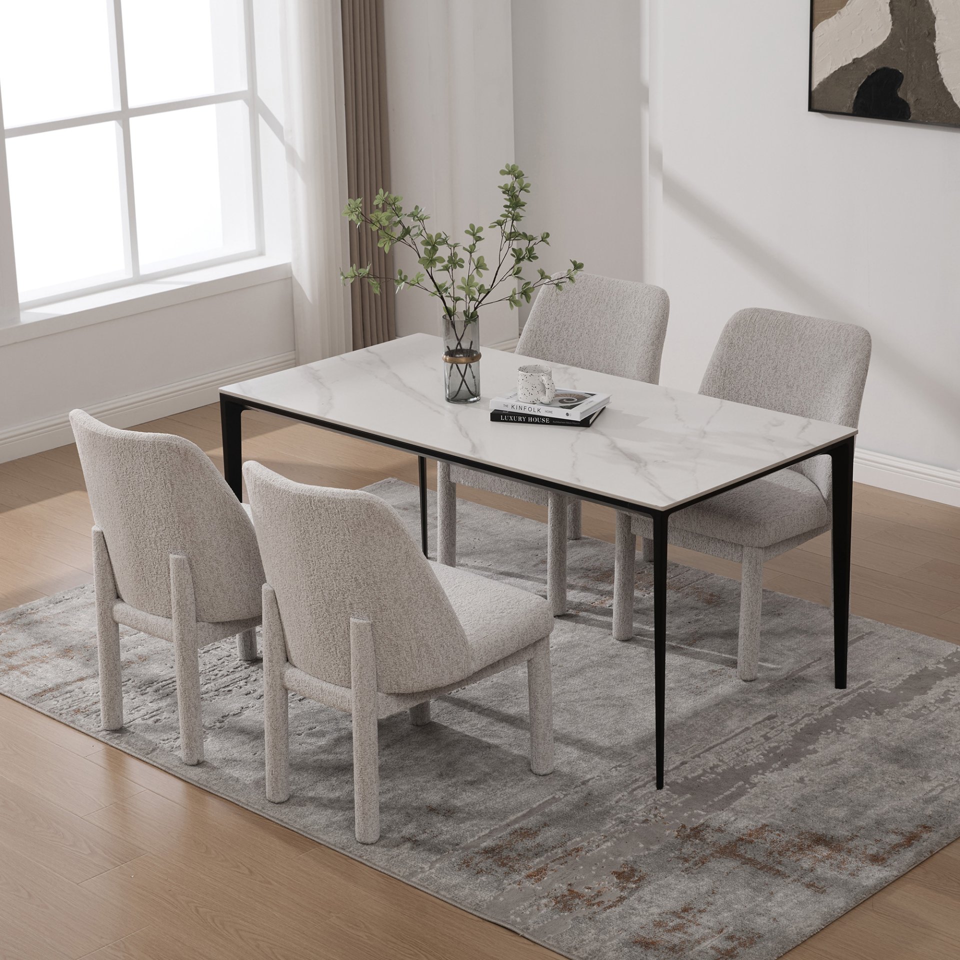 Wide Minimalist Dining Chair High Curved Backrest (Set of 4) - Beige - Image 9