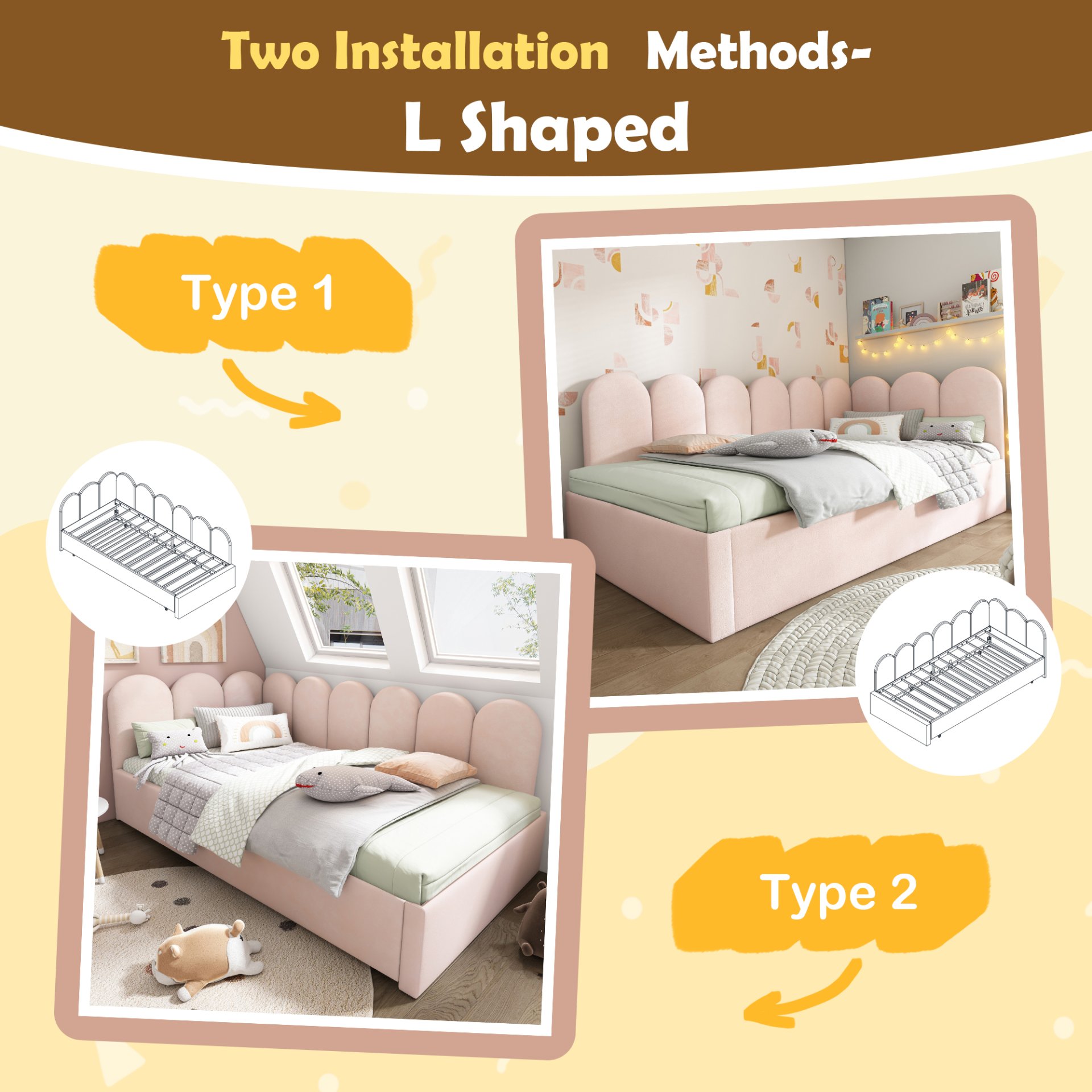 Twin Size Sofa L-Shaped Daybed With Pull Out Twin Bed - Pink - Image 4