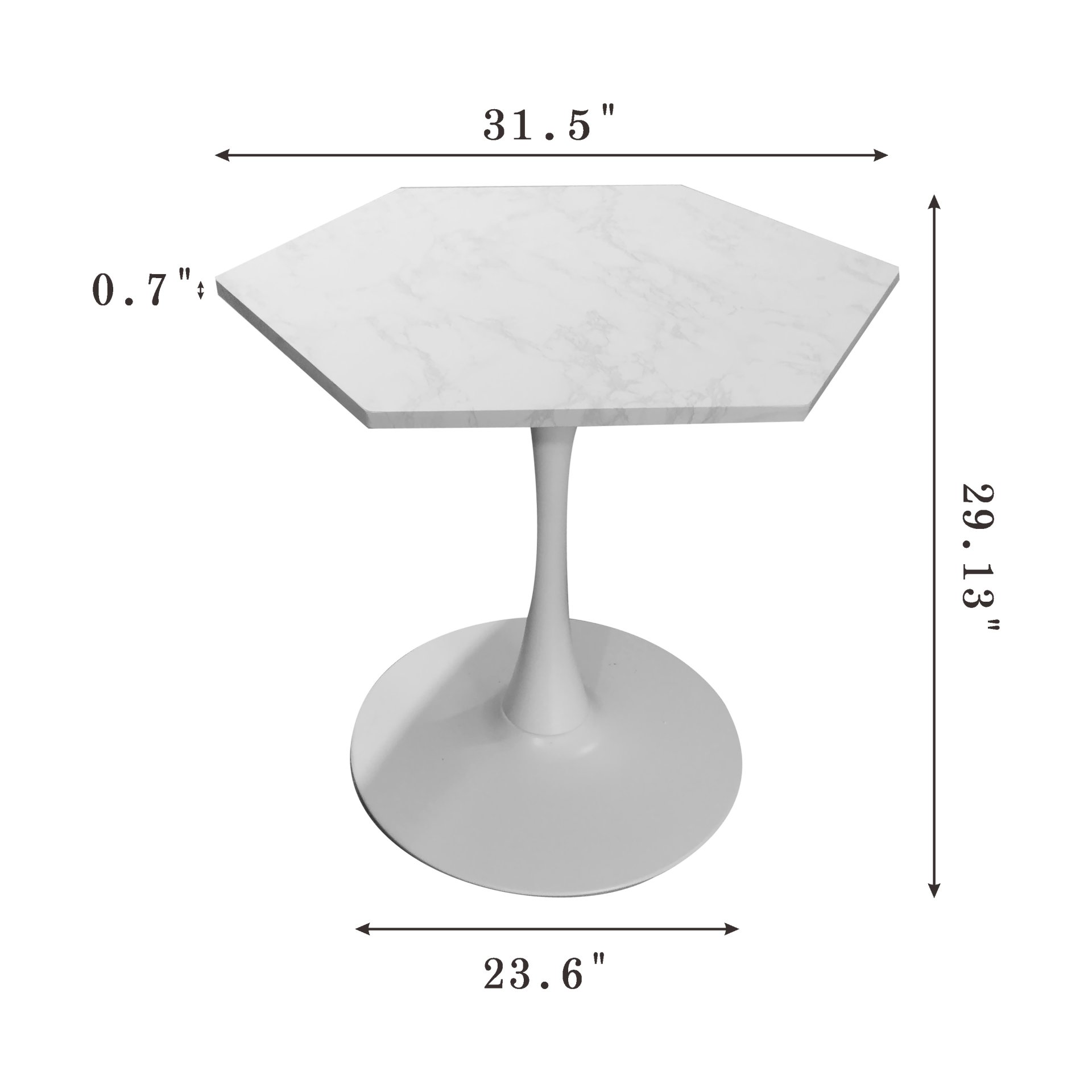 Hexagonal Coffee Table With Printed Marble Top And Base - White Marble - Image 3