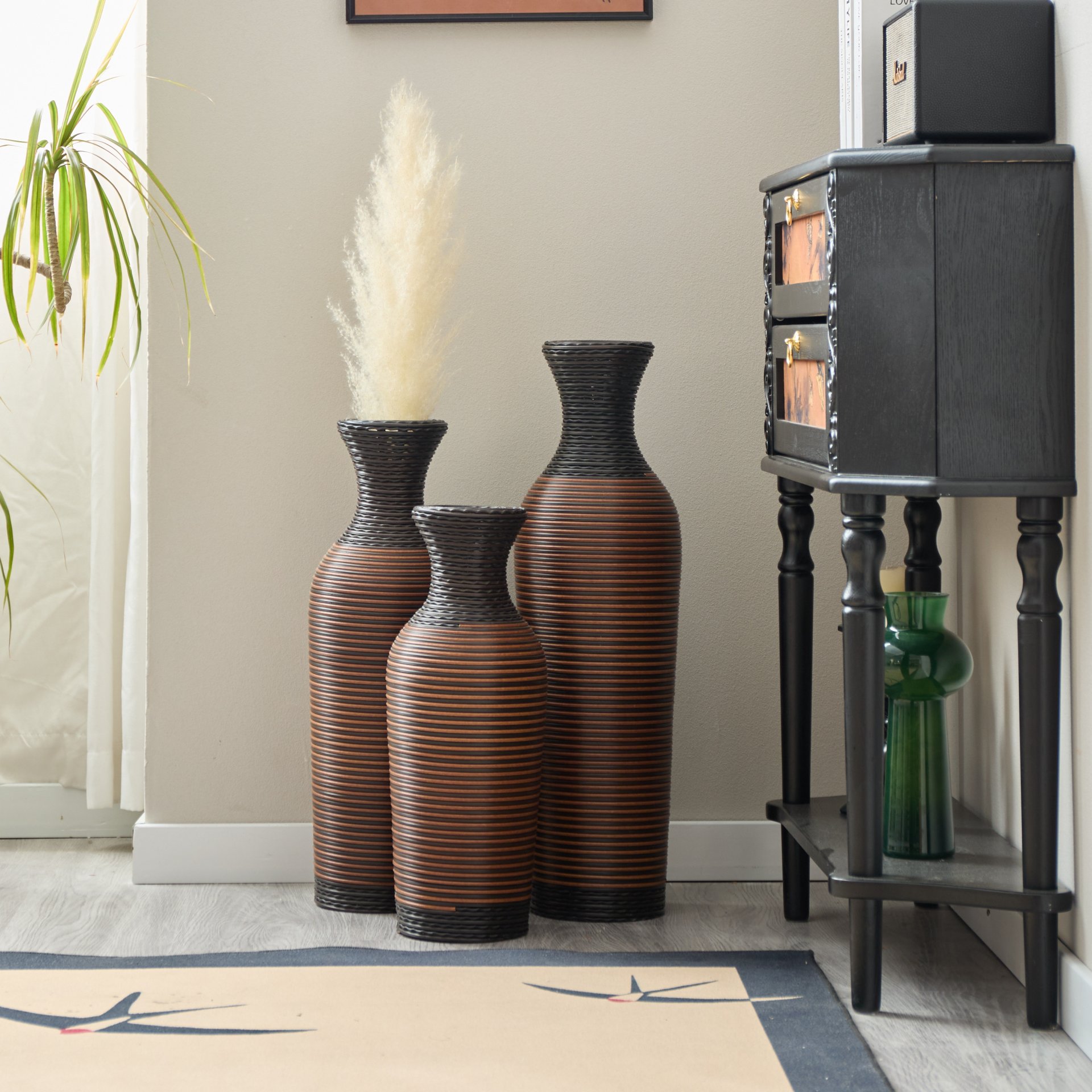 Desktop Vase, Classic And Neat Floor Vase, High Independent Flower Stand, Home Decoration Flower Stand (Set of 3) - Black / Brown - Image 24