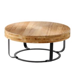 Round Coffee Table With Carving Pattern - Natural / Black