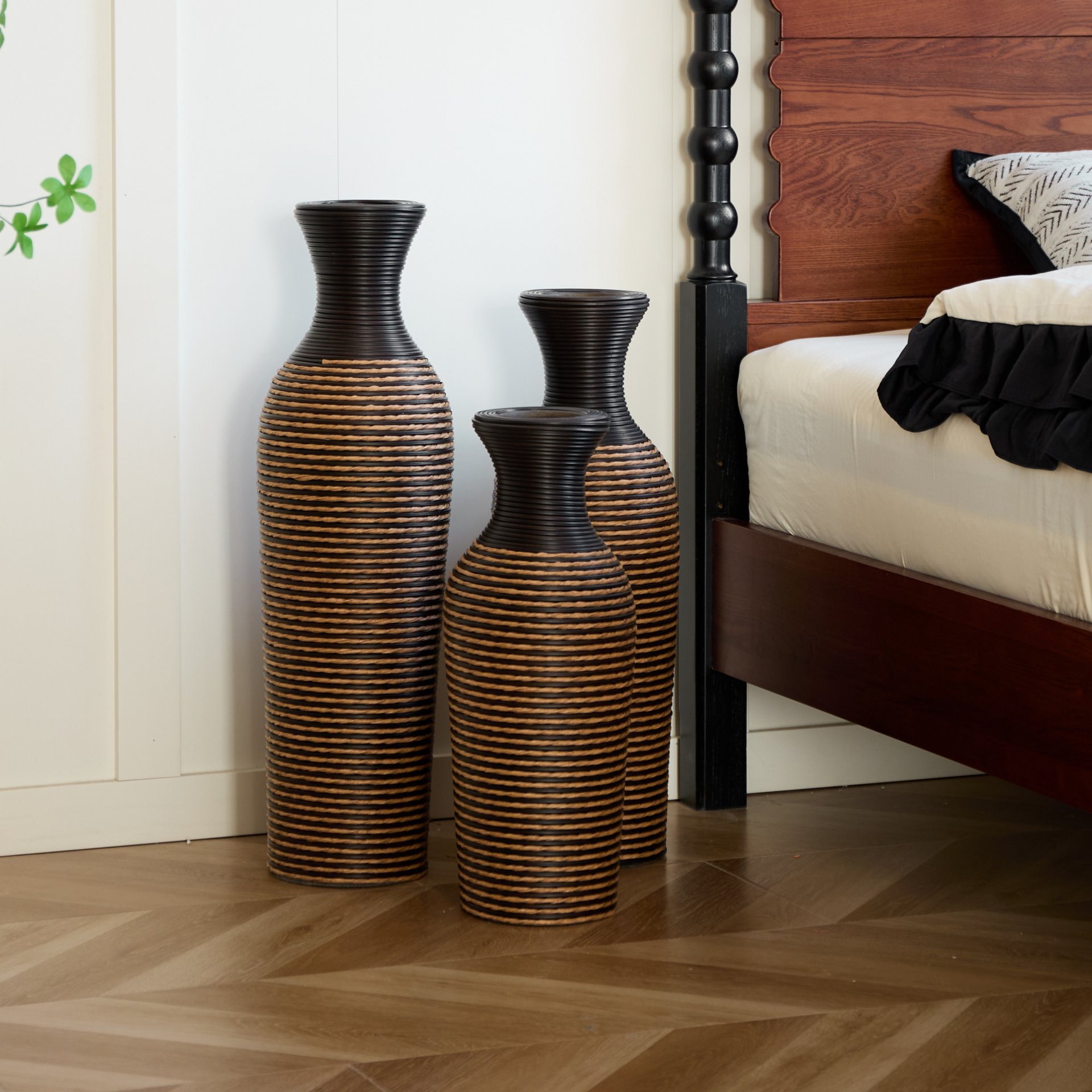 3 Piece Set Of Decorative Floor Vases, Classic And Neat Floor Vases With High Independent Flower Racks, Artificial Vine Vases, Home Decoration Flower Racks - Beige / Black - Image 13