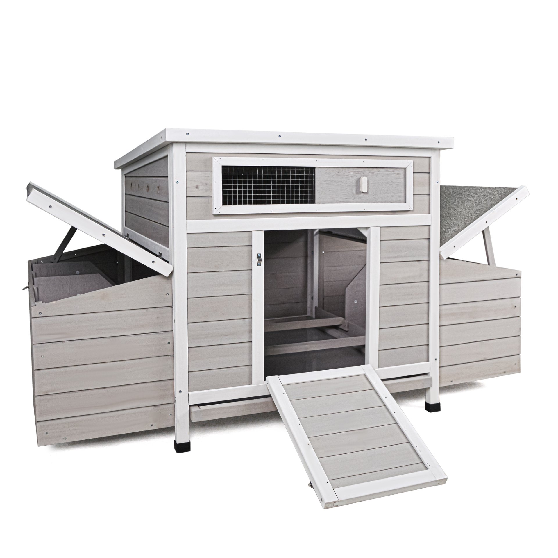 Large Chicken Coop Outdoor Hen House With 2 Sides Nesting Boxes - Gray / White Matte - Image 5