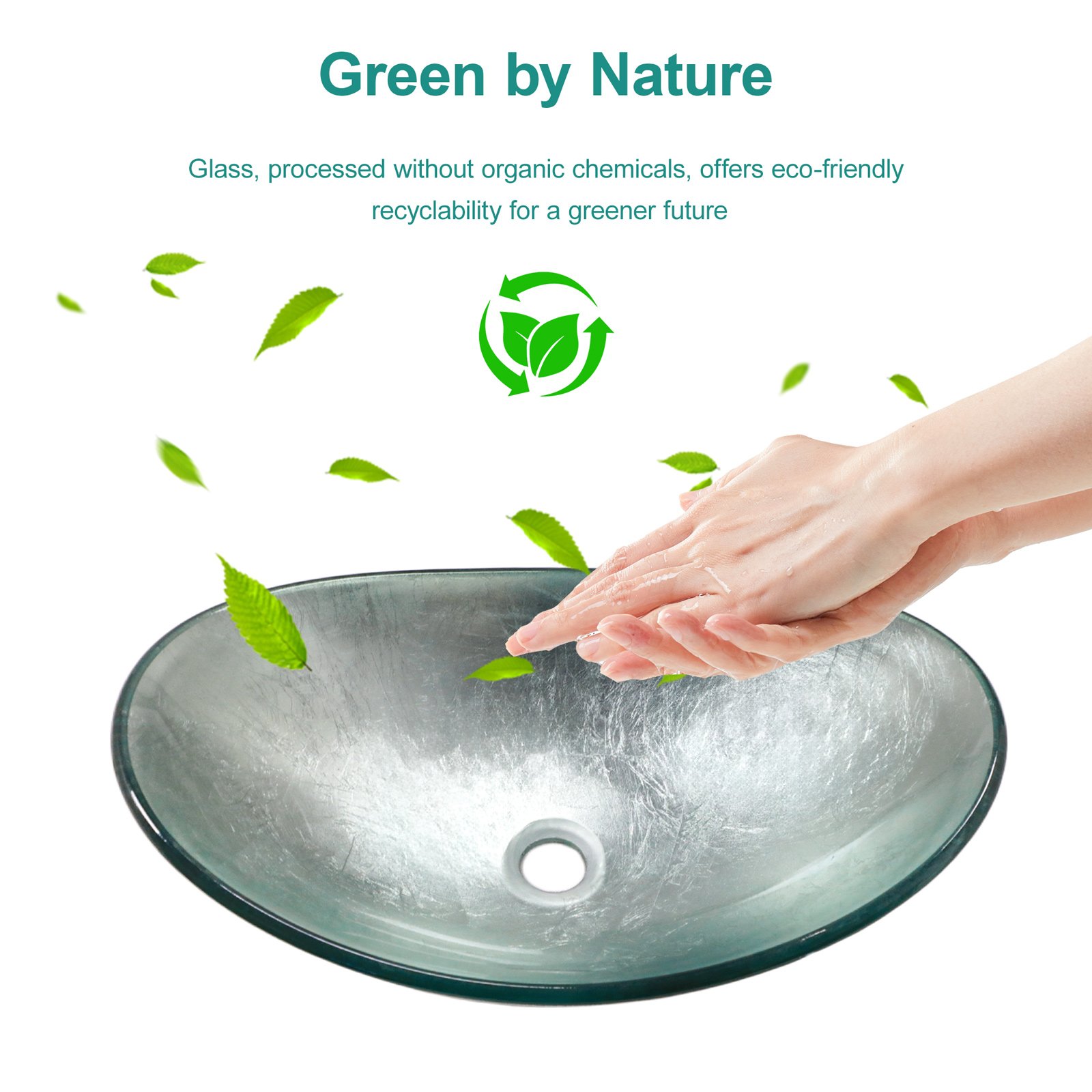 Vessel Sink With Pop Up Drain, Boat Shape Above Counter Bathroom Sink - Silver - Image 4