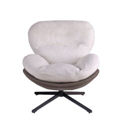 360° Swivel Office Chair, Modern Chenille Chair With And Metal Base Frame, No Wheels, Accent Chair - White