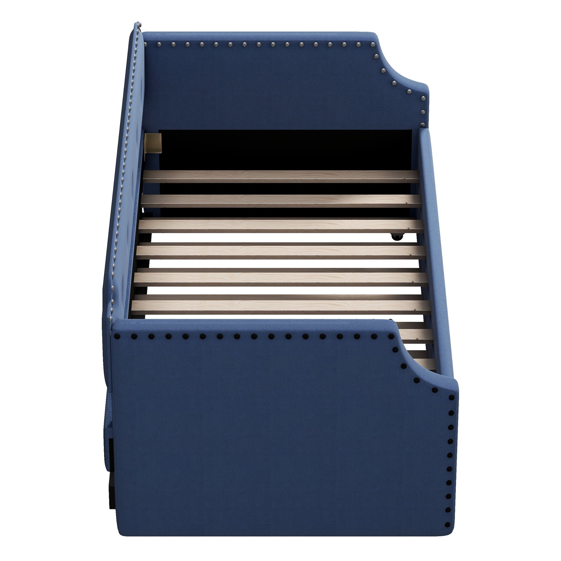 Upholstered Daybed With Trundle, Twin, Slat Support - Blue - Image 6