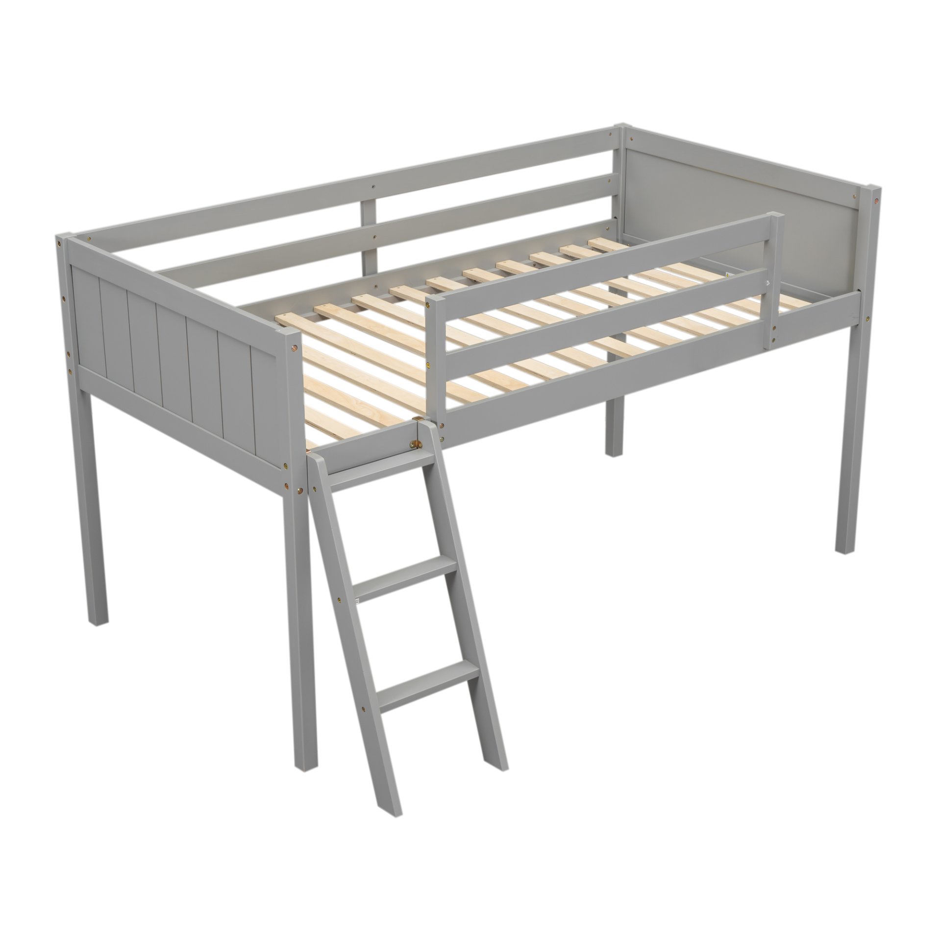 Twin Size Low Loft Bed With Adjustable Ladder - Gray - Image 14