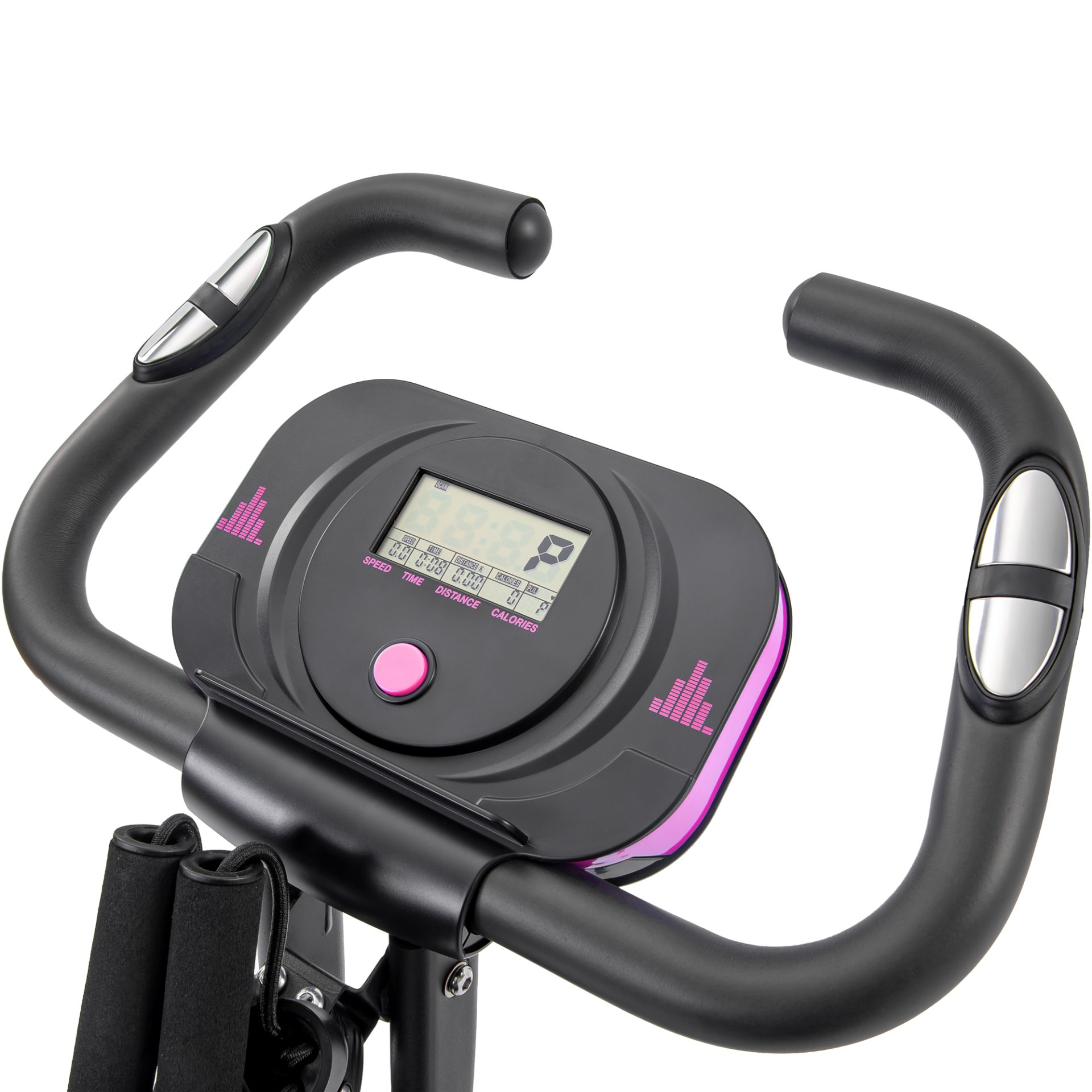 Workout Bikes, Folding Stationary For Home With 16 Level Magnetic Resistance, Indoor Exercise Equipment With Heart Rate Sensor & LCD Monitor - Pink - Image 14