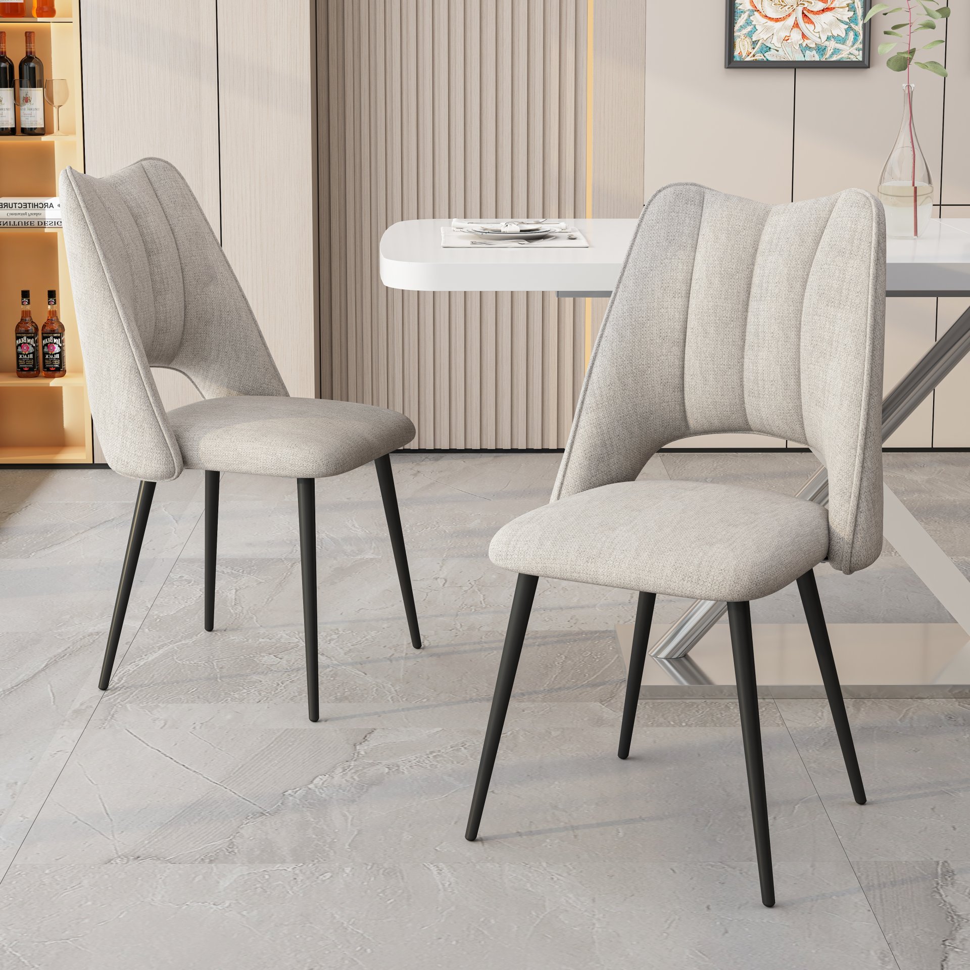 Chair With High Resilience Filling, Adjustable Feet For Kitchens (Set of 4) - Beige - Image 6
