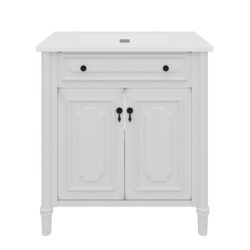 Bathroom Vanity With Sink, Cabinet With Soft Close Doors, Adjustable Shelf, Curved Profile - Ancient White