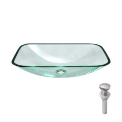 Clear Vessel Sink Rectangle Above Counter Bathroom Basin With Pop Up Drain, No Faucet - Clear