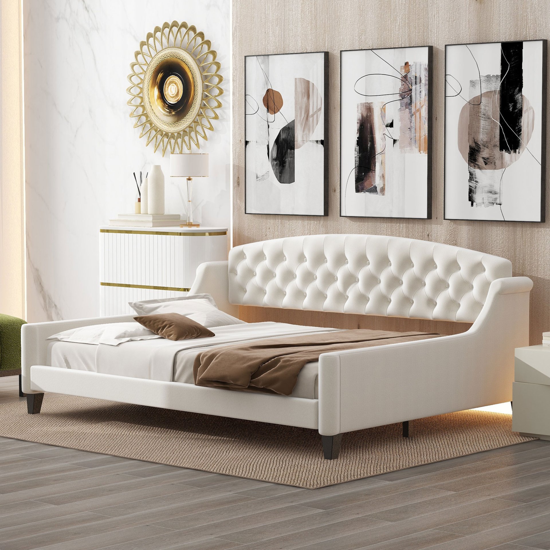 Luxury Tufted Button Daybed, Full - Beige - Image 4