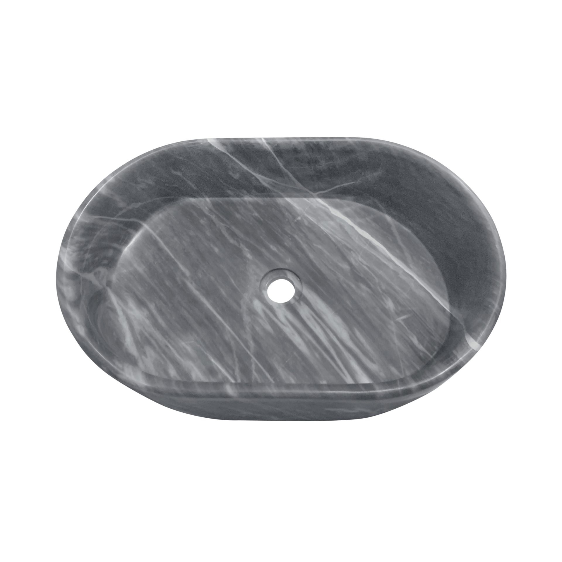 Vessel Sink, Semi Polished Surface, Genuine Real Marble, Oval Shape - Gray - Image 10