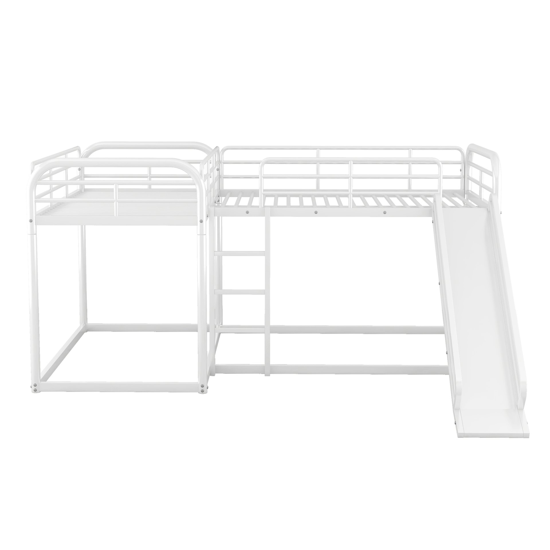 L-Shaped Bunk Bed With Slide And Short Ladder For Full And Twin Size - White - Image 11