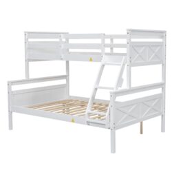 Twin Over Full Bunk Bed With Ladder And Safety Guardrail - White