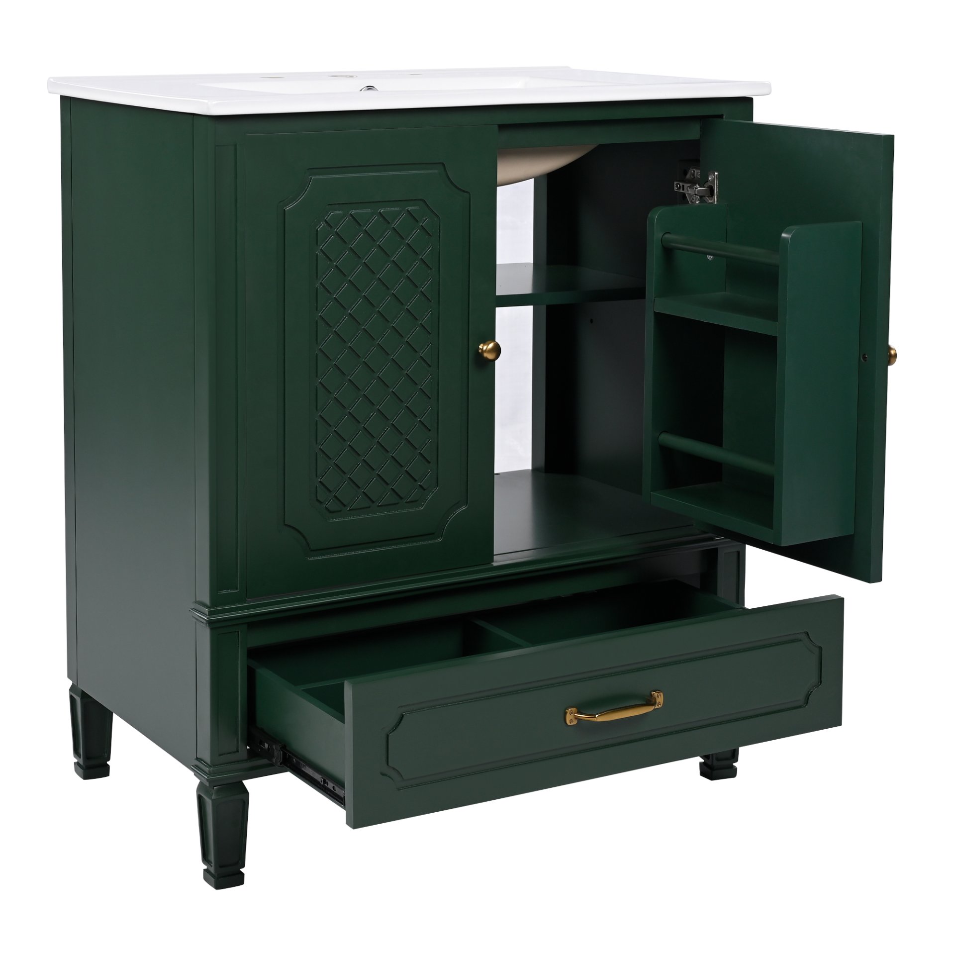 30" Bathroom Vanity With Sink, Soft Closing Door, Multi Functional Storage - Green - Image 24
