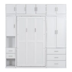 Twin Size Murphy Bed With Lockers And Wardrobes - White