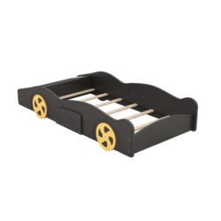 Race Car Shaped Twin Platform Bed With Wheels And Storage - Black