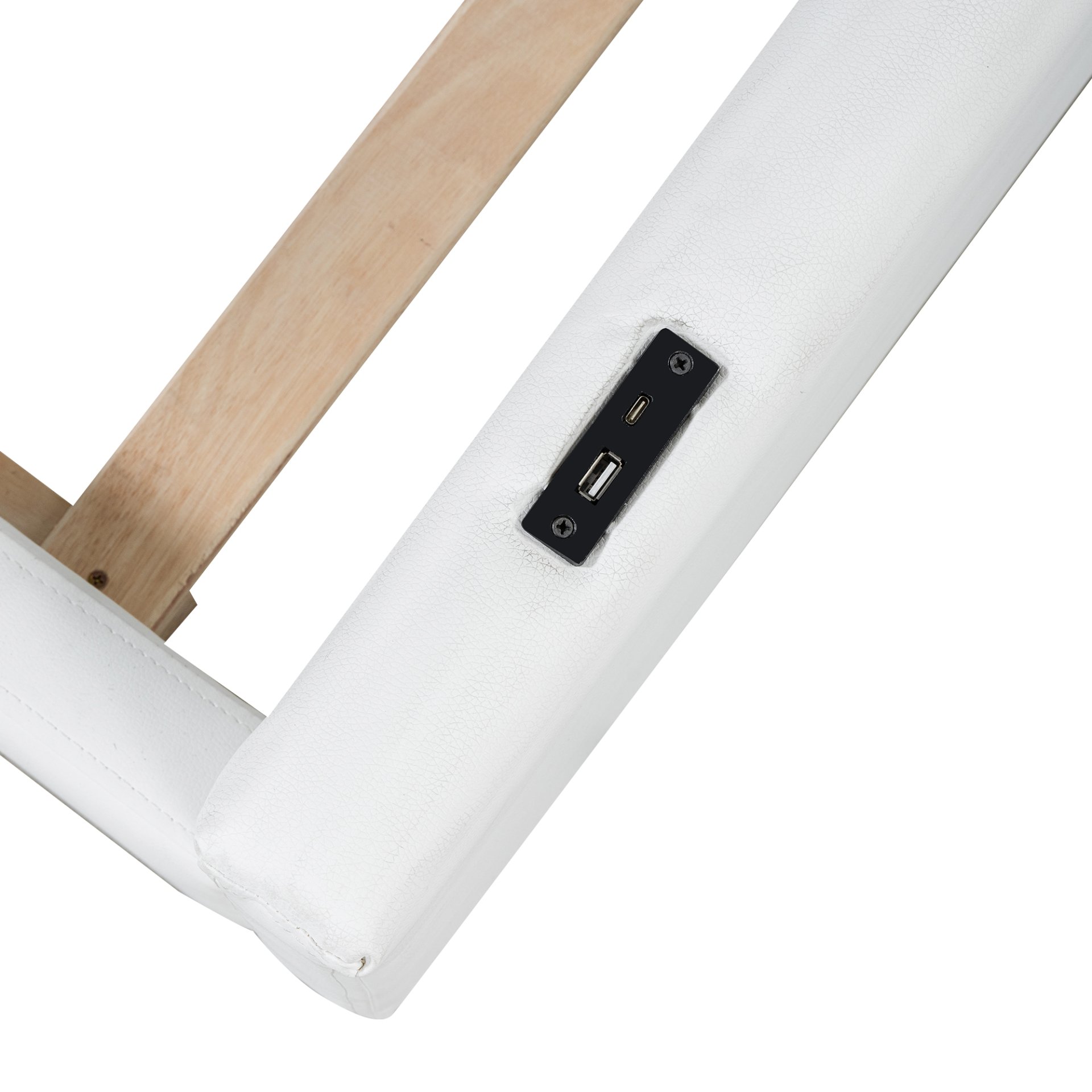 Twin Size Upholstered Platform Bed With Guardrail And Charging Station - White - Image 12