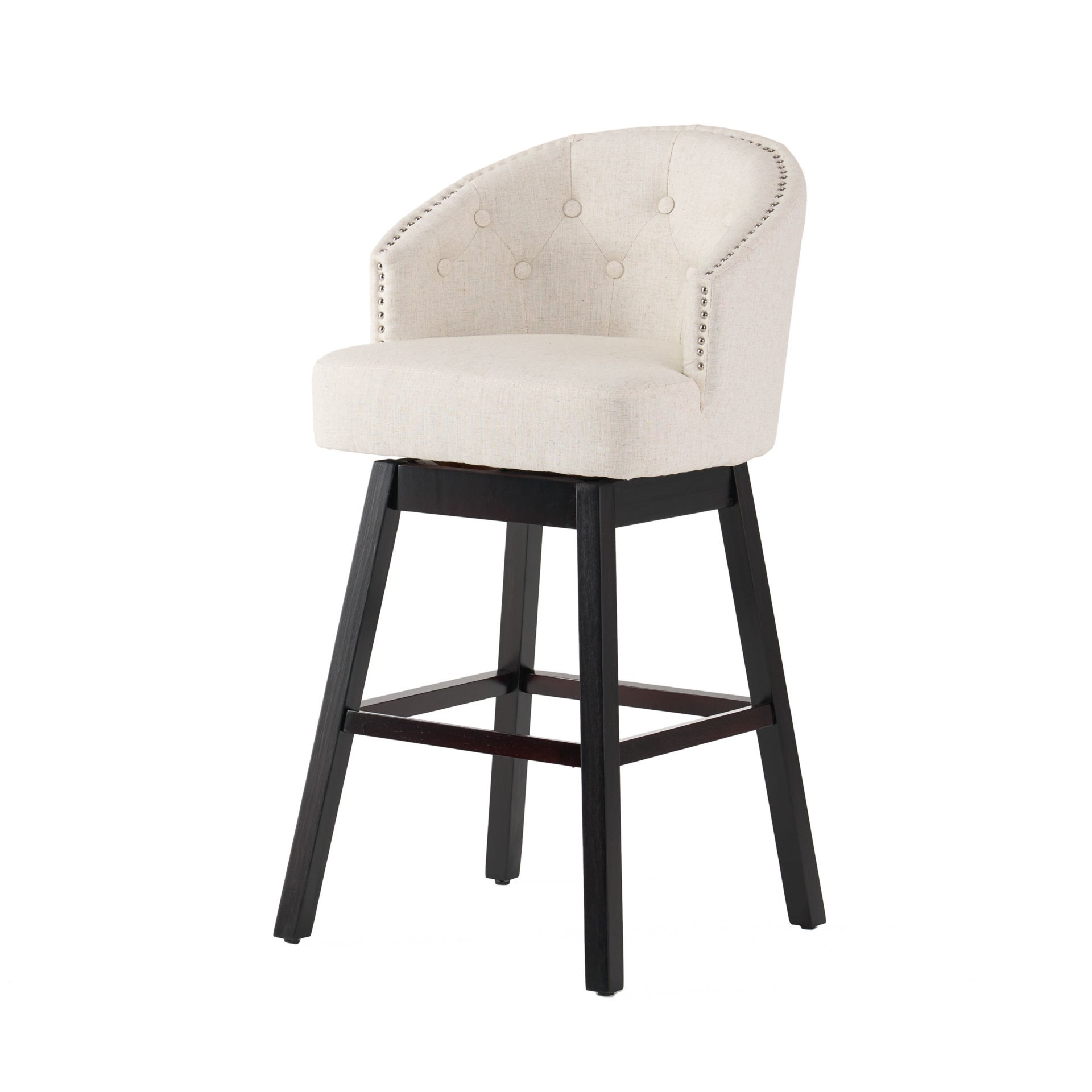 360 Degree Swivel Bar Stool With Stunning Nailhead Trim (Set of 2) - Beige - Image 5