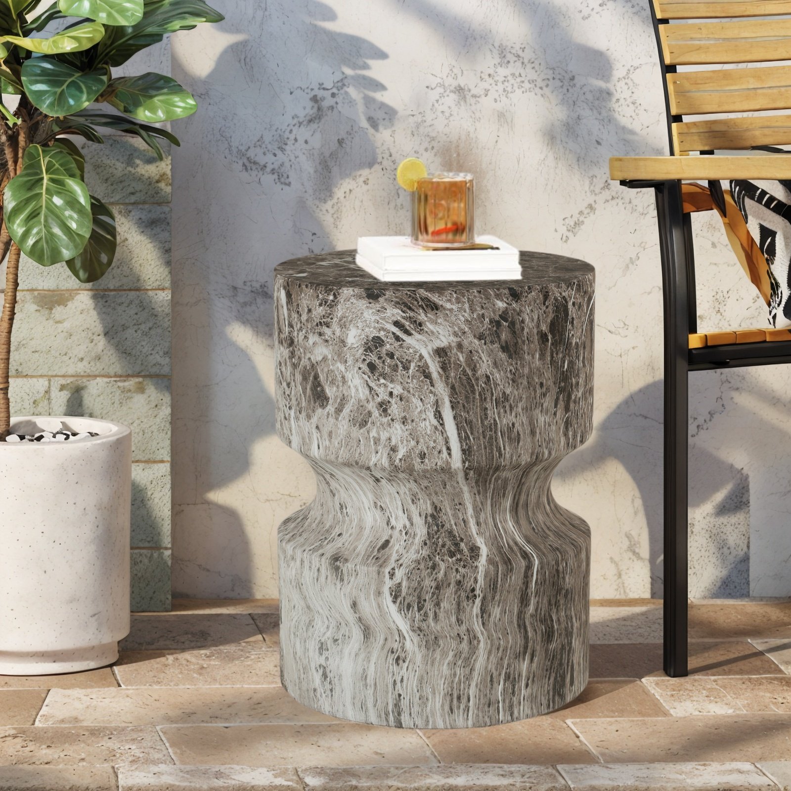 Outdoor Geometric Round End Table - Marble - Image 12