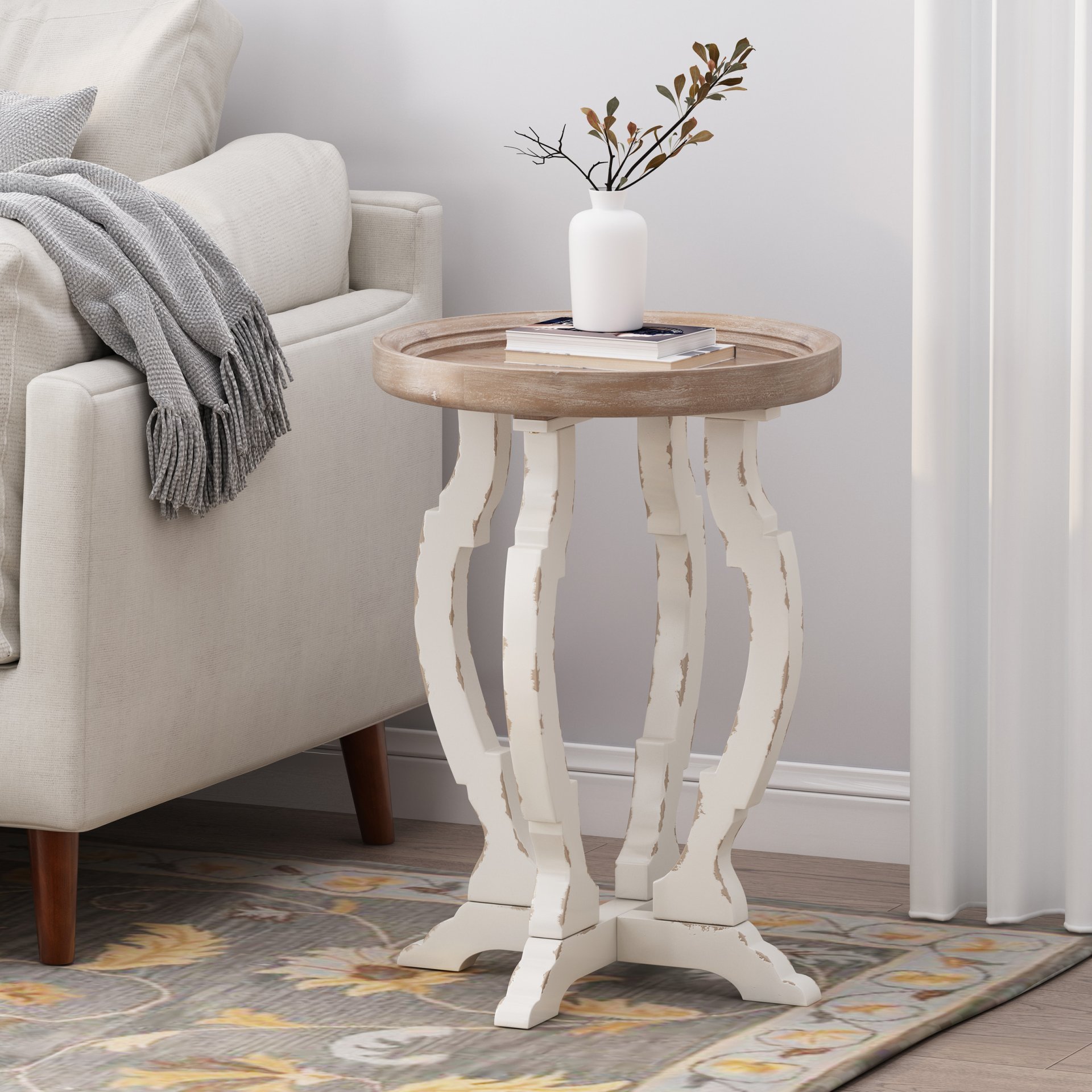 French Country Style Accent Table With Hourglass Design - Natural - Image 4