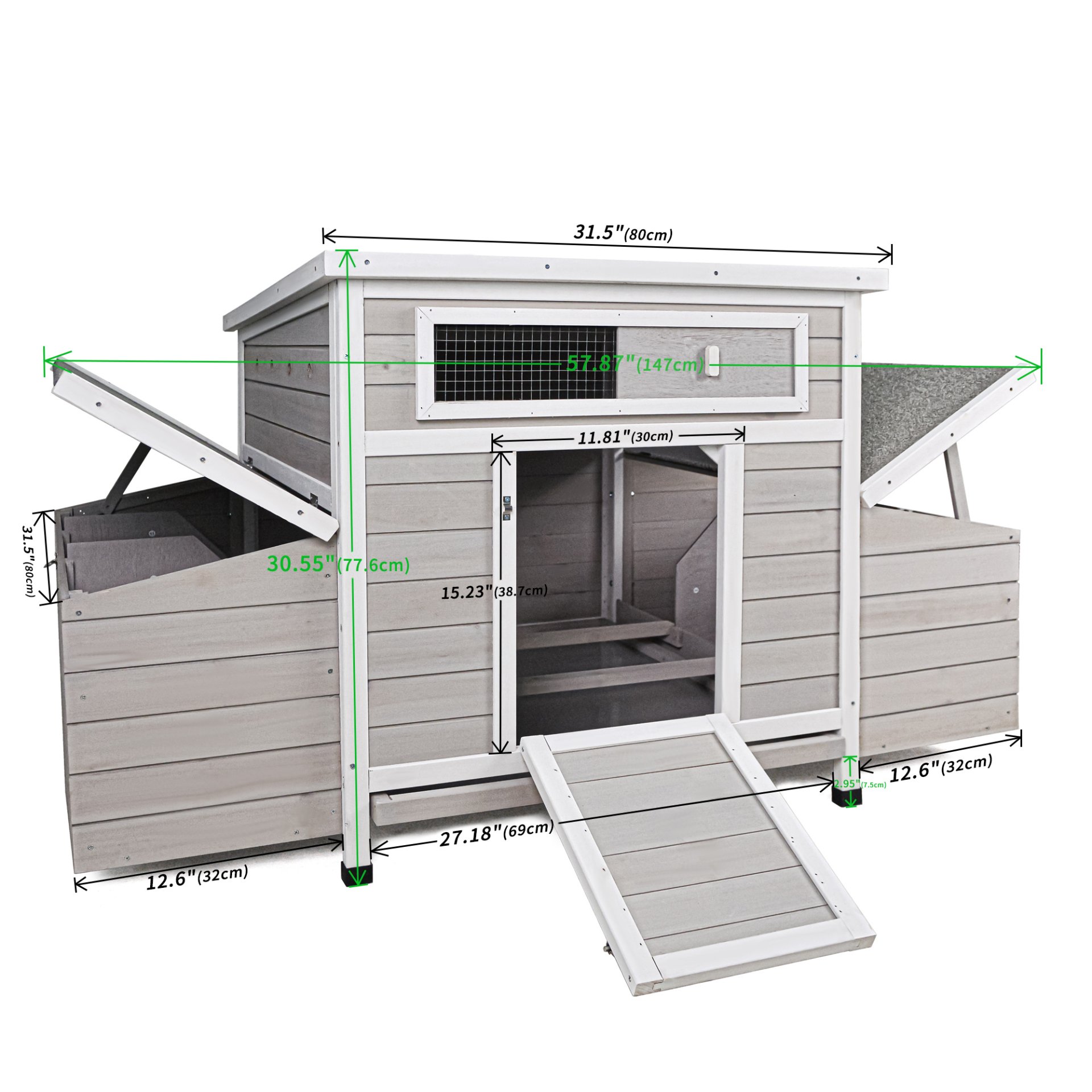 Large Chicken Coop Outdoor Hen House With 2 Sides Nesting Boxes - Gray / White Matte - Image 3