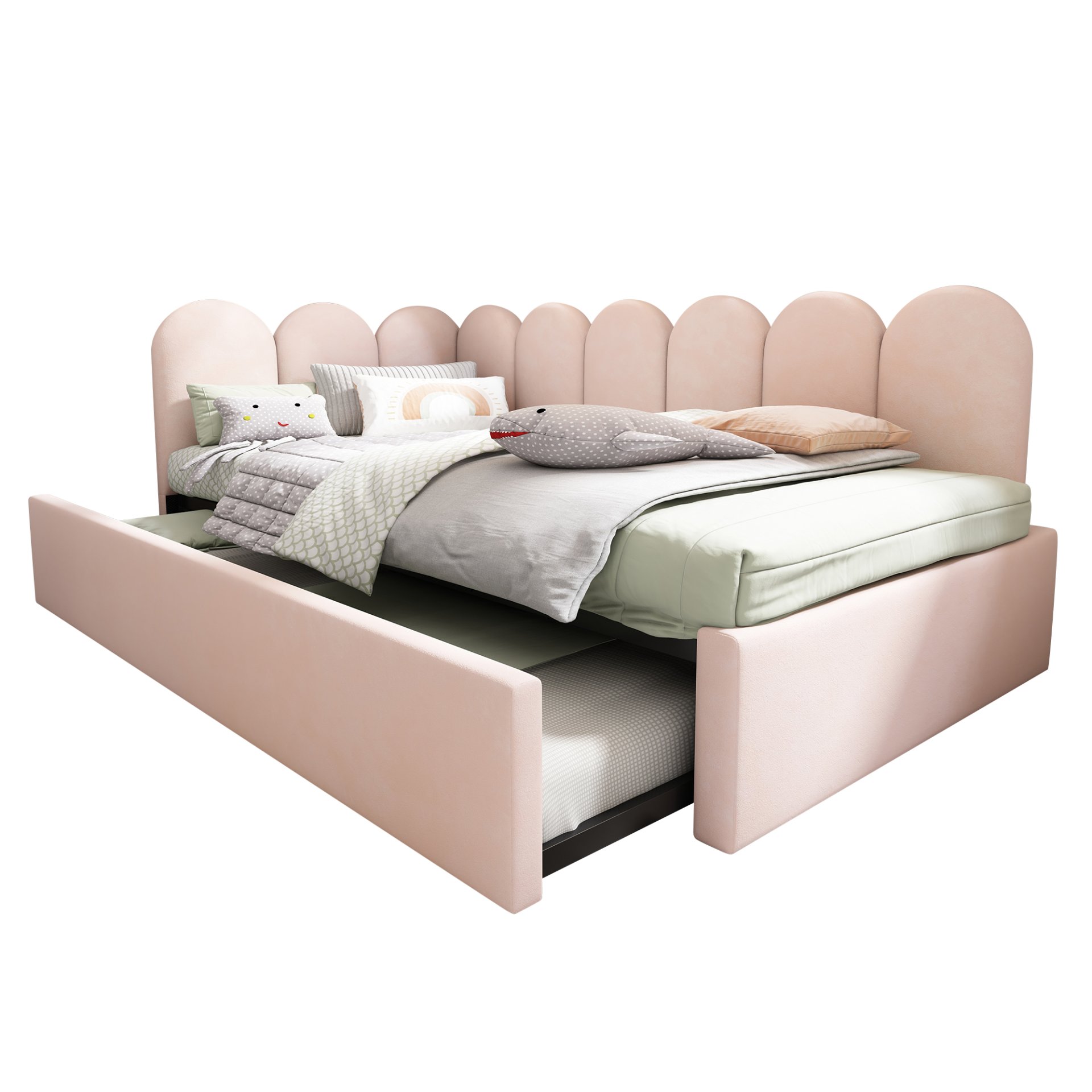 Twin Size Sofa L-Shaped Daybed With Pull Out Twin Bed - Pink - Image 8