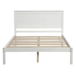 Platform Bed Frame With Headboard, Slat Support, No Box Spring Needed, Full Size - White