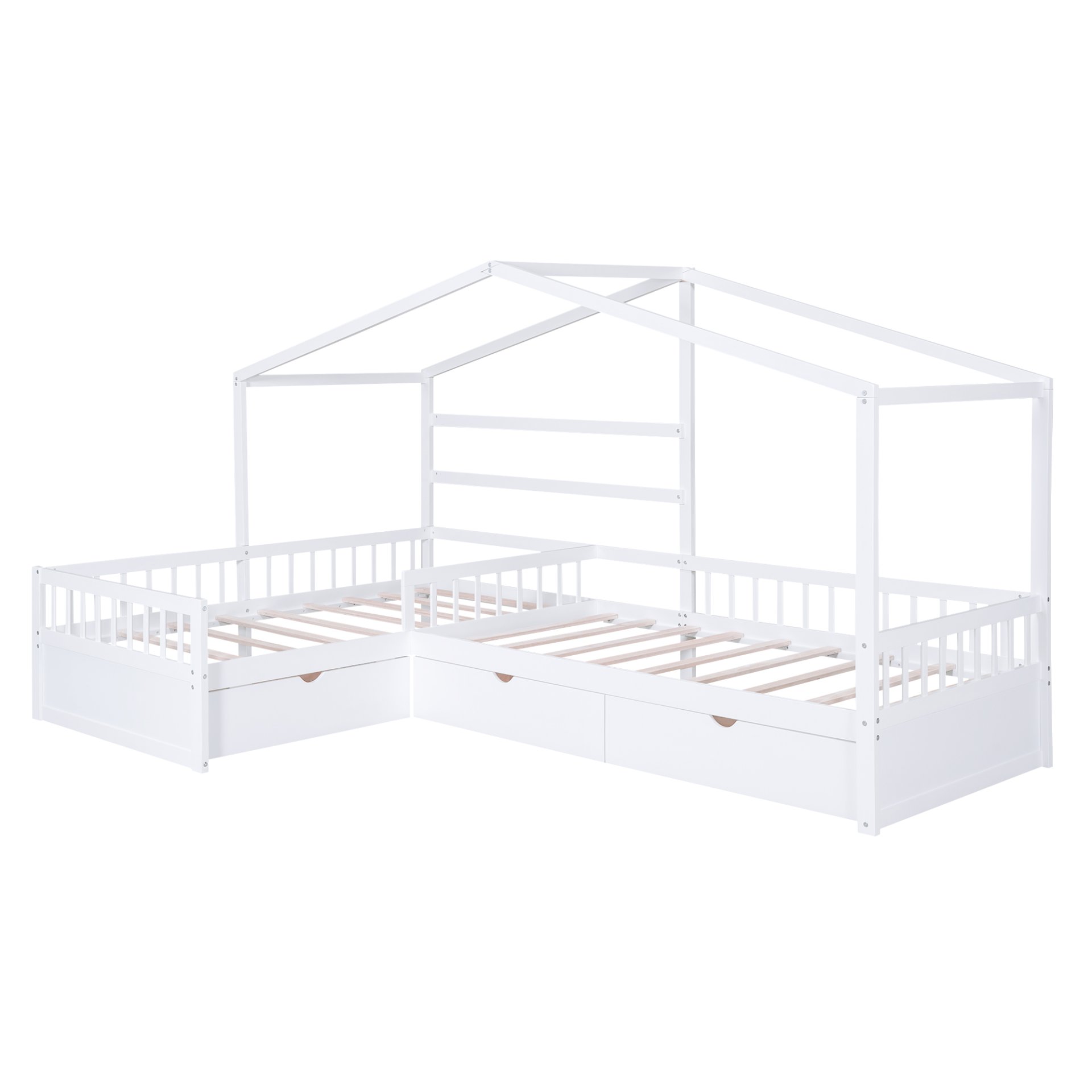 L-Shape Twin Platform Bed With 3 Storage Drawers - White - Image 9