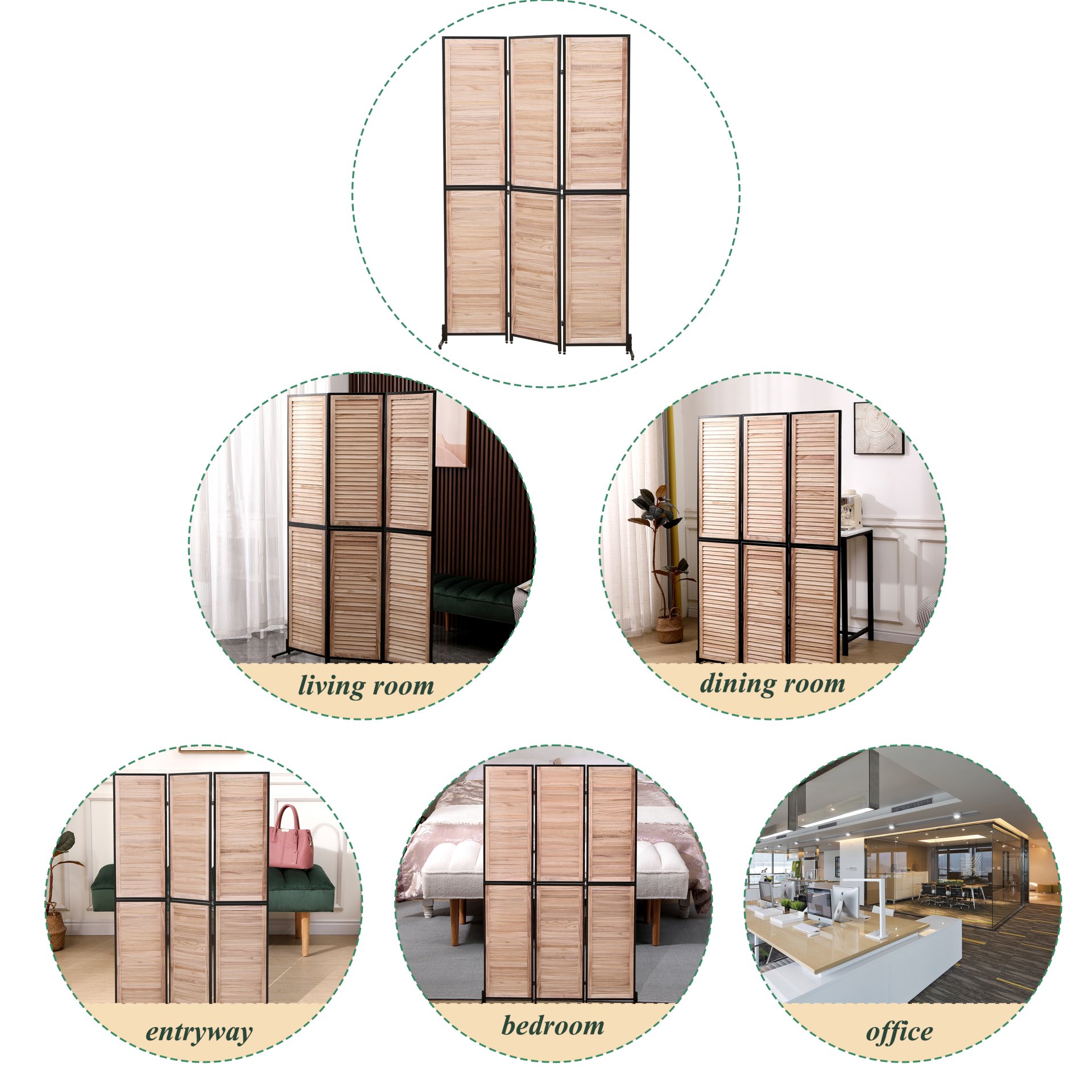 Rustic 3 Panel Room Dividers And Folding Privacy Screen Wooden Room Partitions 6Ft Wall Divider - Natural - Image 7