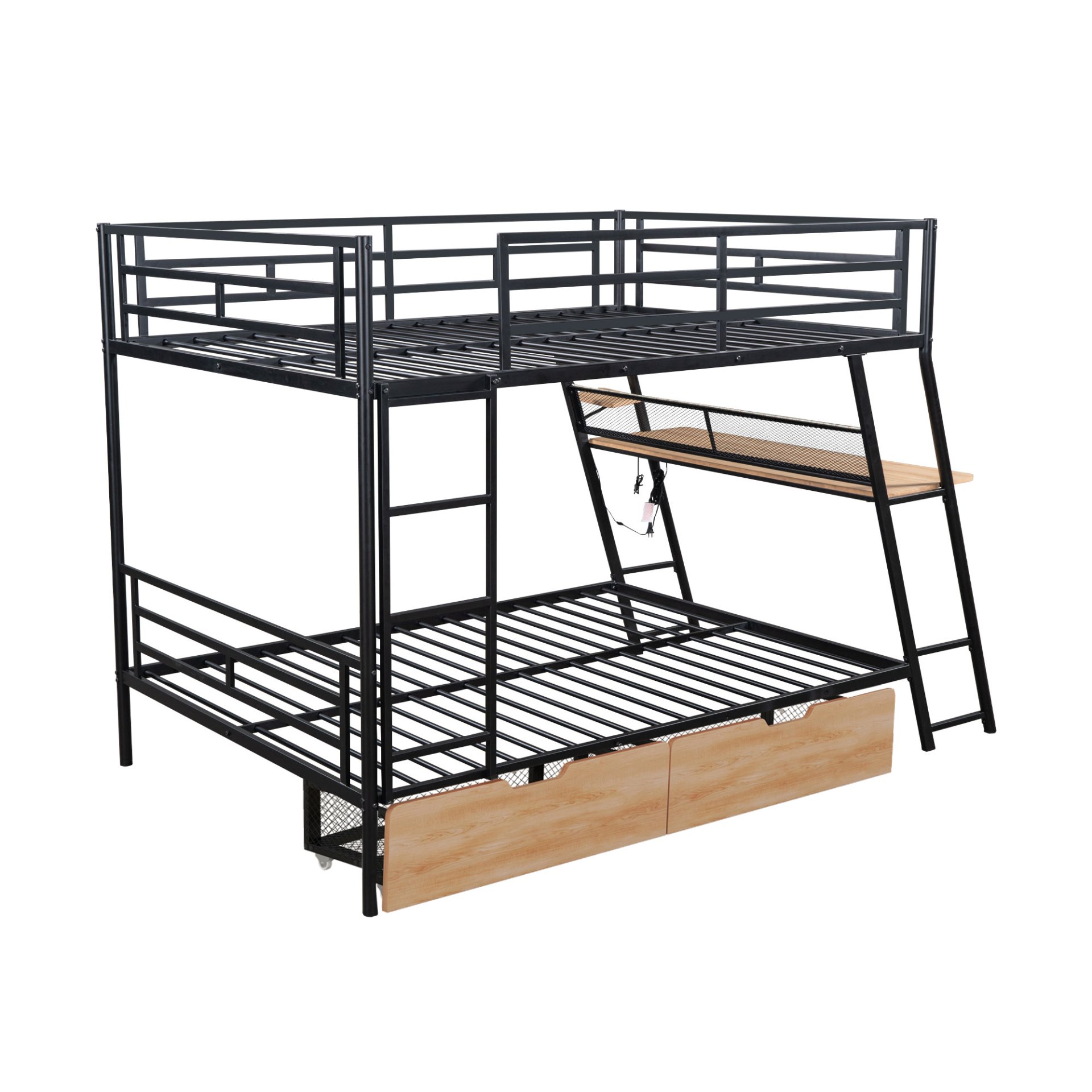 Full Size Bunk Bed With Built In Desk, Light, And 2 Drawers - Black - Image 19