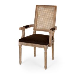 Upholstered Dining Chair With Cane Backrest (Set of 2) - Brown