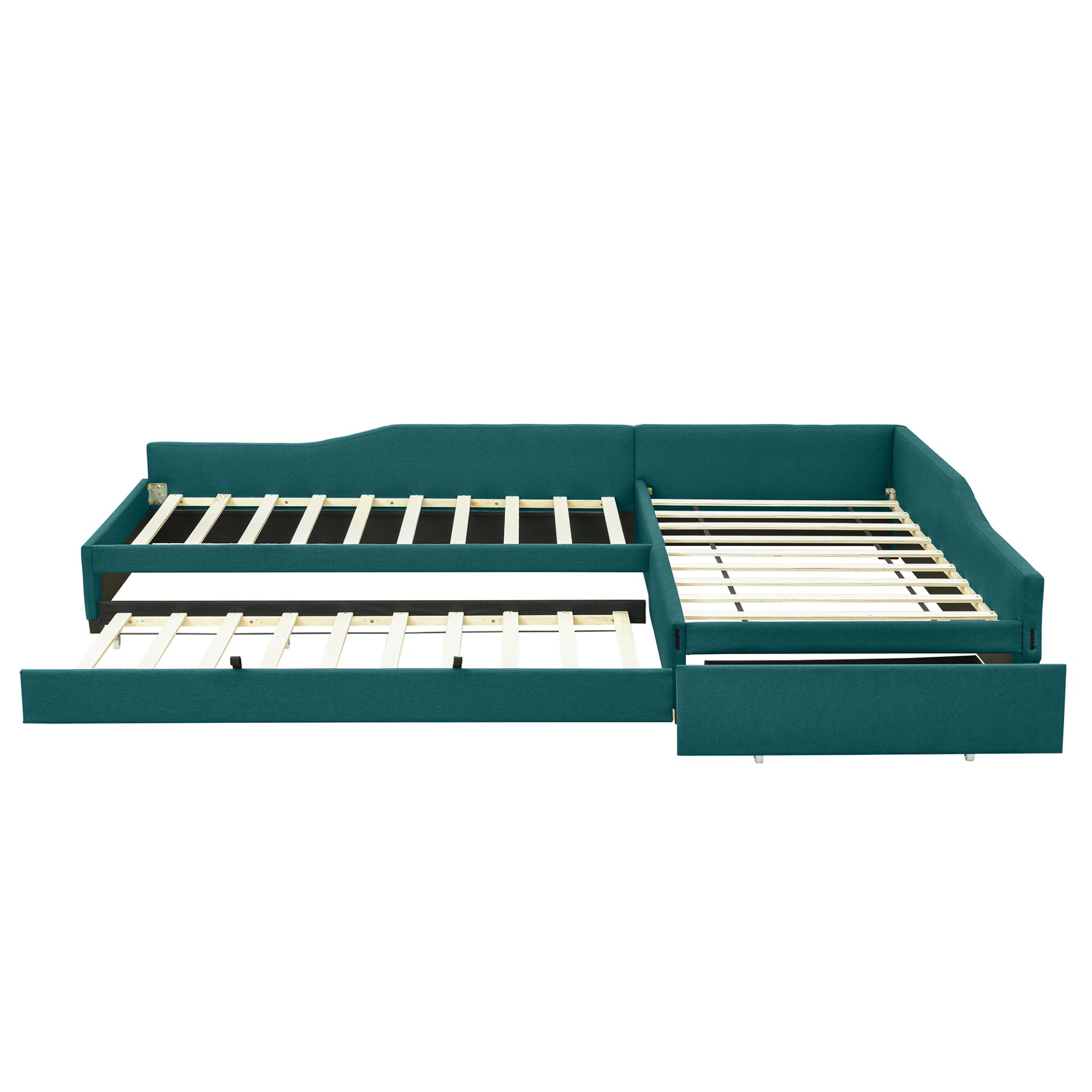 Upholstered Double Twin Daybed With Trundle And Drawer - Green - Image 7