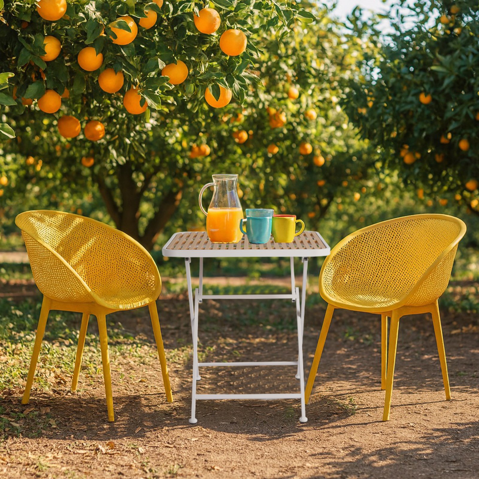 2 Pack Lounge Chair Set With Folding Square Table - Earthy Yellow / Khaki / White - Image 16